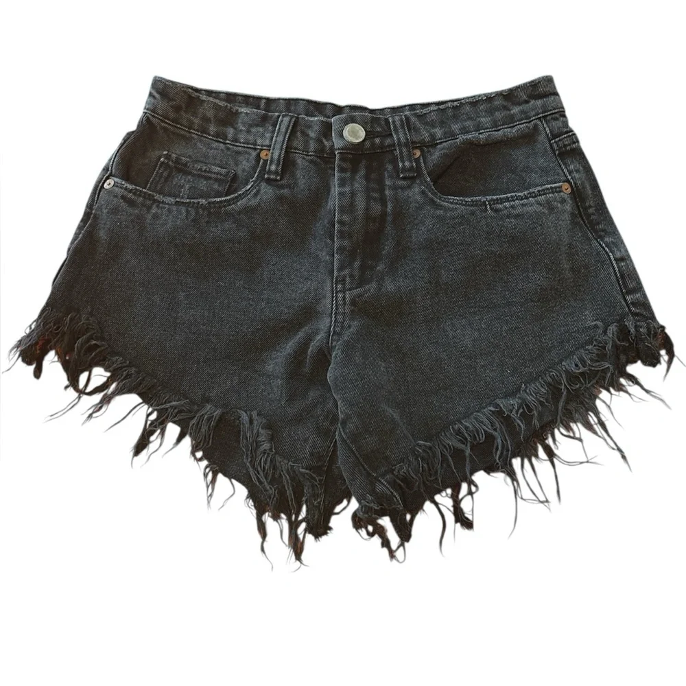 Blank NYC Black Frayed Denim Jean Shorts size 25
